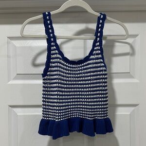 Navy and White Striped Knit Peplum Tank Top